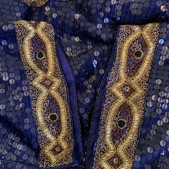 Vintage Justine Todd Blue Sequin Silk Top- Medium - Picture 6 of 9